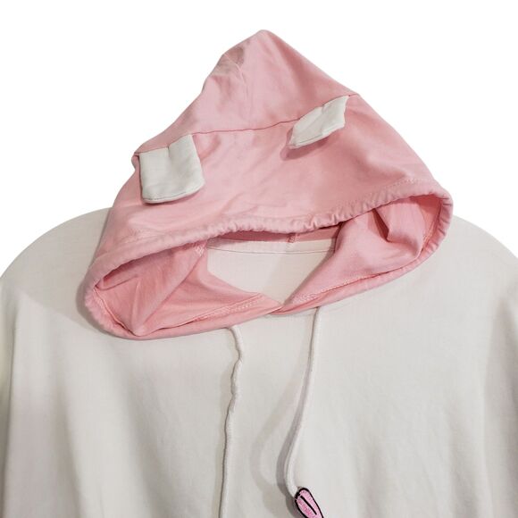 Adorable Women's Hooded Pink and White Pullover Sweater, Est. Size Medium - Picture 6 of 11